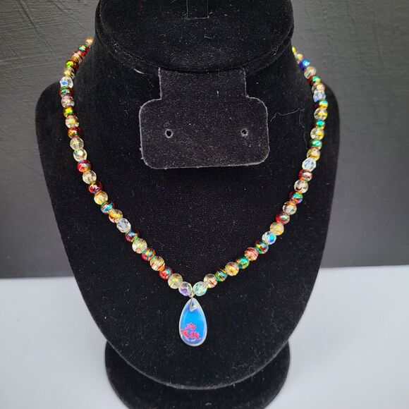 Artisan Handmade Unique Foil Beads with Drop Pendant 17" - Picture 4 of 6